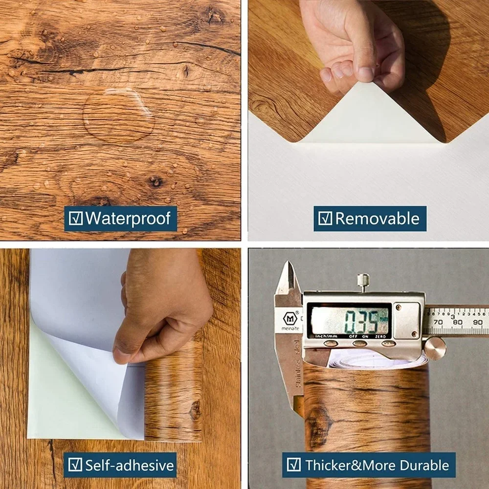 ไม้ Grain Peel และ Stick วอลล์เปเปอร์ Self Adhesive Rustic กระดาษติดต่อแบบถอดได้ Plank สําหรับเคาน์เตอร์ตู้ฟิล์มไวนิลม้วน