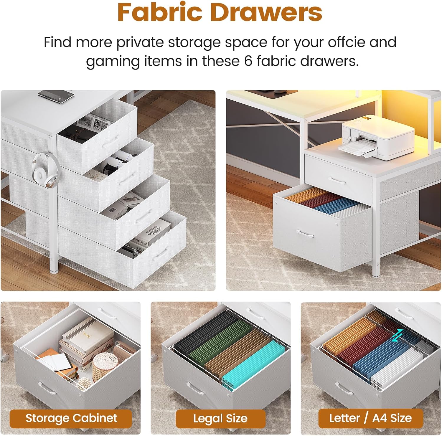 L Shaped Desk with 6 Drawer, 108" Home Office Desk with File Drawer & Power Outlet, Corner Computer Desk with Monitor Shelf