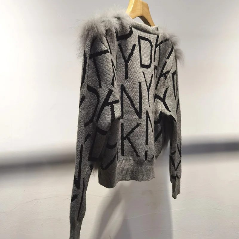 Frauen Kurze Strickjacke Mit Echten Fuchs Pelz Herbst Langarm Weiblichen Echten Pelz Gestreiften Strickjacken Pullover