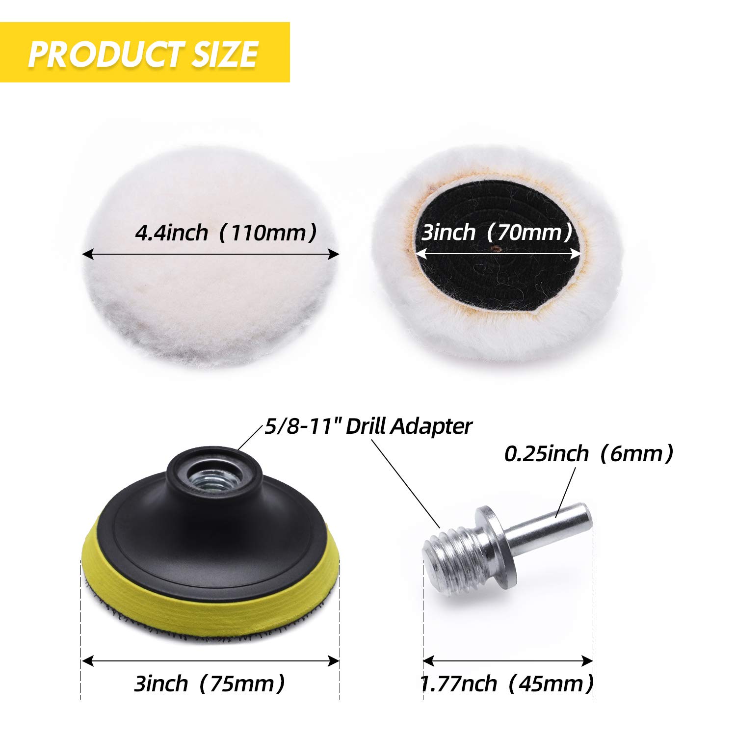 UEESHOP 5 Đánh Bóng 3Inch Bộ Dụng Cụ Đánh Bóng Ô Tô Bọt Biển Đĩa Len Bánh Xe Tự Động Sơn Chăm Sóc Máy Đánh Bóng Miếng Lót xe Ô Tô Tiện Ích Dụng Cụ