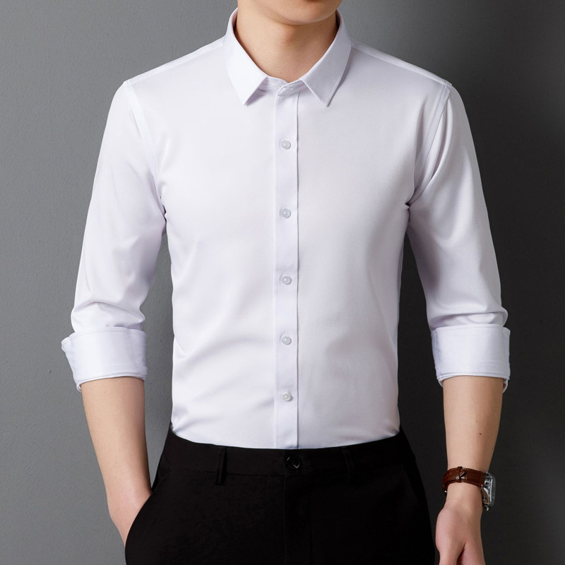 Men's Long Sleeved Shirt Classic Solid Color Soft Comfortable Fit Business Formal Social Without Pockets Red Black white 4XL 5XL
