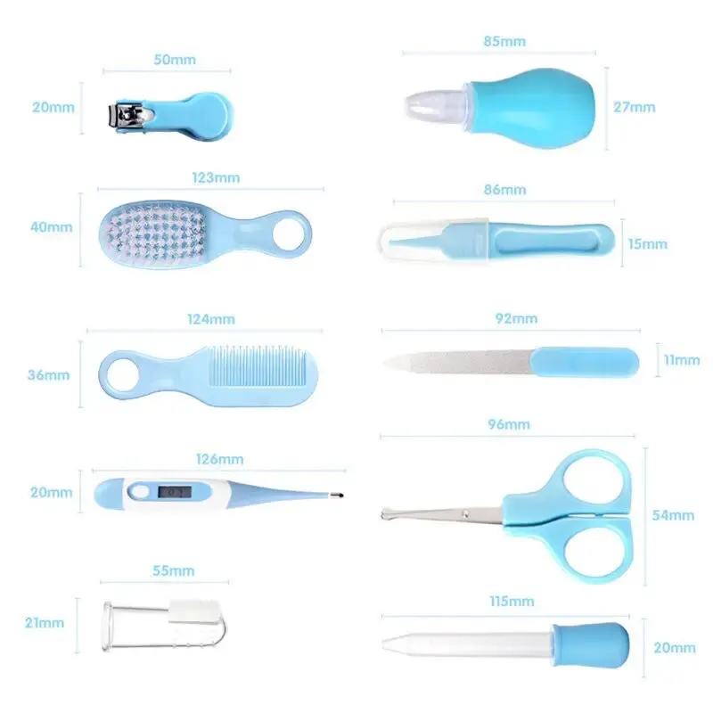 10 pçs bebê recém-nascido prego cabelo kit de cuidados diários infantil crianças aliciamento escova pente seguro cortador de unhas conjunto para o presente do bebê