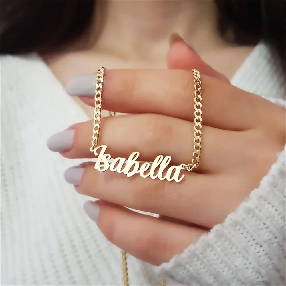 Colares com nome personalizado, joias artesanais, pingente em inglês antigo, presente de aniversário, colar com letras de aço inoxidável personalizado, casamento