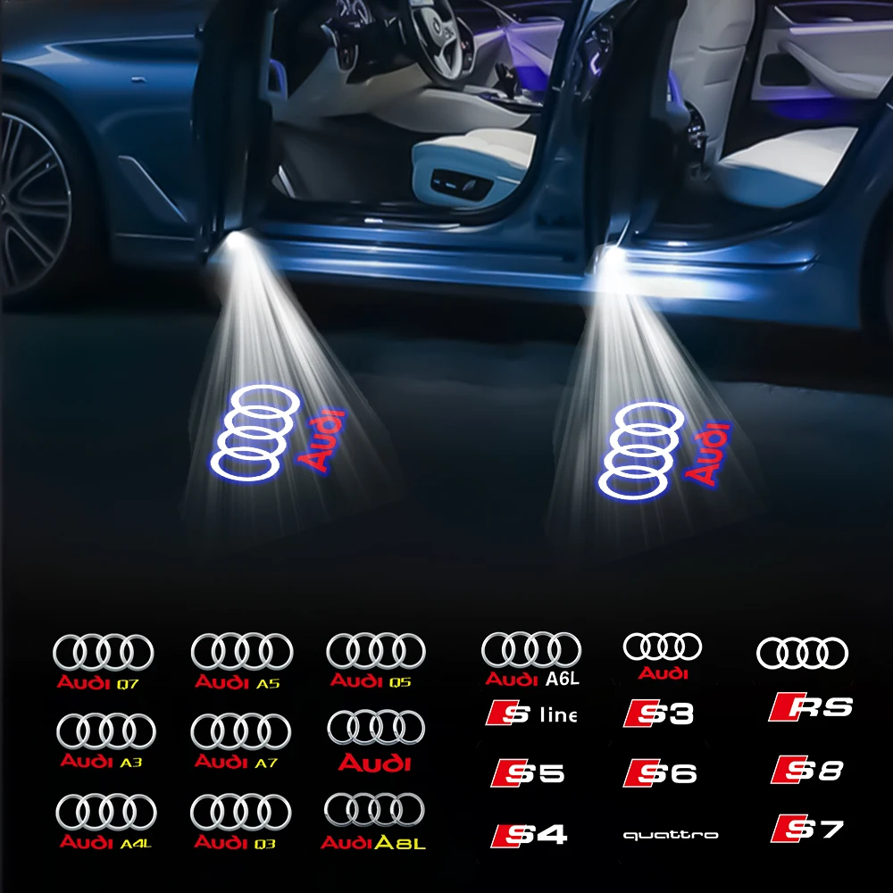 Luz LED de bienvenida para puerta de coche, 2 uds., para AUDI S Line Quattro S3 S4 S5 S6 S7 S8 RS A3 A5 A7 A4L A8L Q3 Q5 Q7 A4 A6L HD, lámpara de proyección