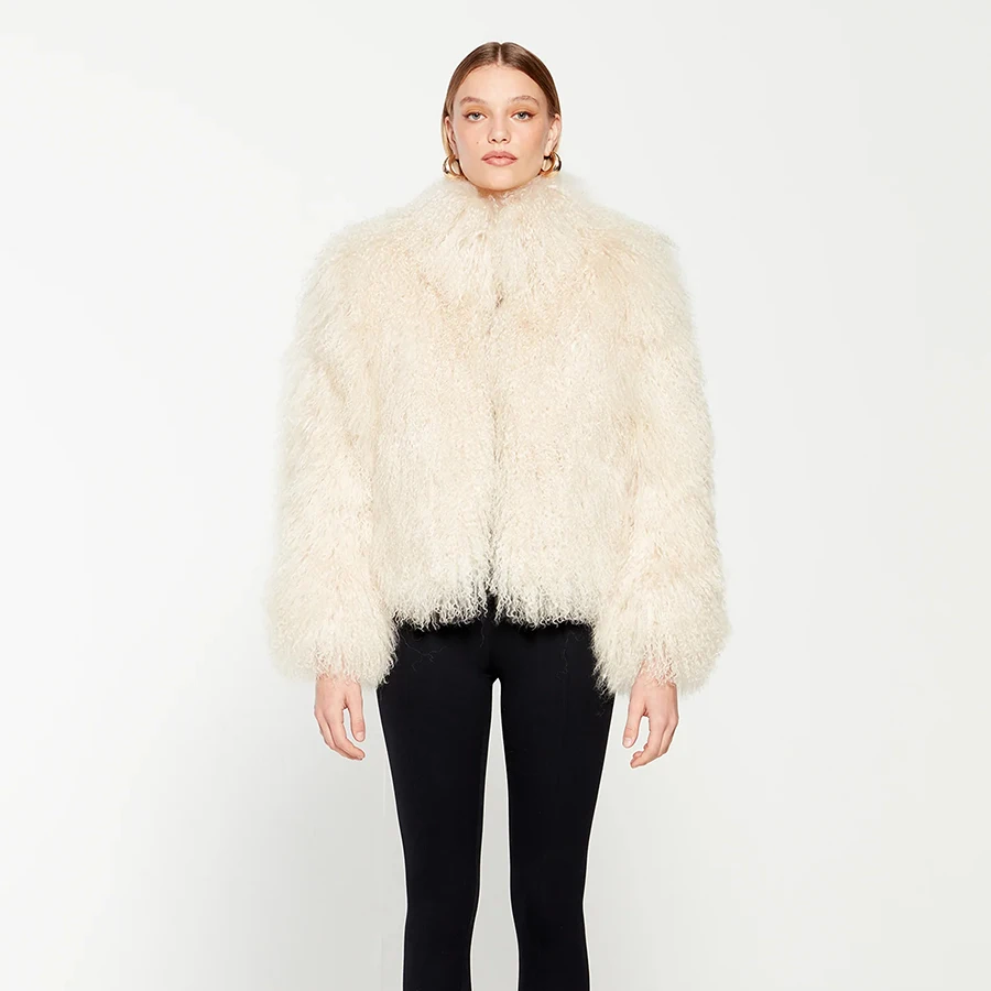 Winter mäntel für Frauen 2024 Luxus tibetische Lammfell jacke hoher Kragen natürlicher Schaffell pelzmantel hochwertiger Luxus