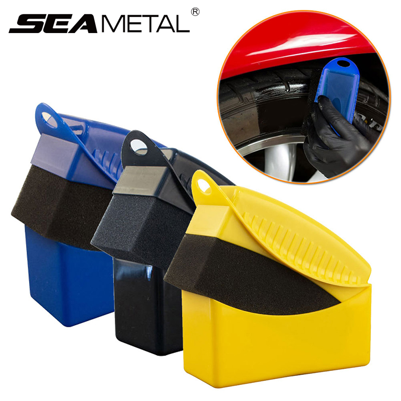 Seametal escova de esponja de polimento de roda de carro com capa abs lavagem limpeza pneu contorno curativo aplicador almofadas