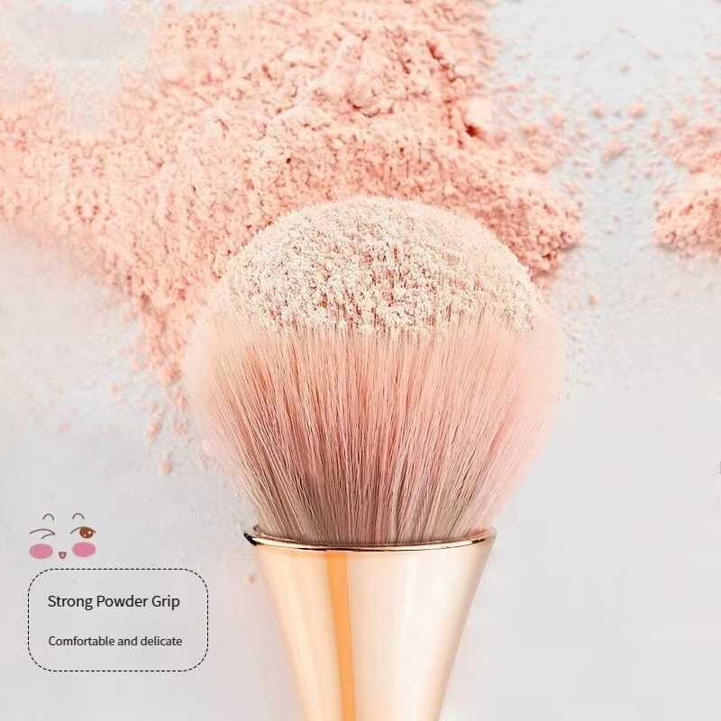 Brocha de maquillaje de abanico dorado rosa, brocha cosmética, brocha para polvos sueltos, brocha para resaltar, brocha para colorete, fijación de maquillaje de cabello suave