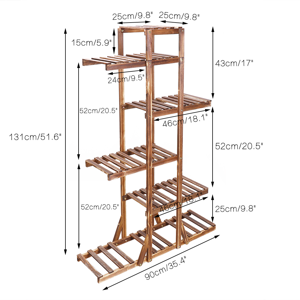 Supporto per piante in legno a 6 livelli supporto per piante in legno carbonizzato espositore per fiori espositore per vasi da fiori panca per esposizione Bonsai Patio She