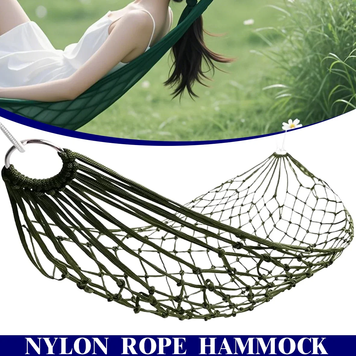 Amaca da giardino portatile con corda in nylon addensato per esterni Amaca in rete per interni Amaca semplice portatile Sedia a dondolo