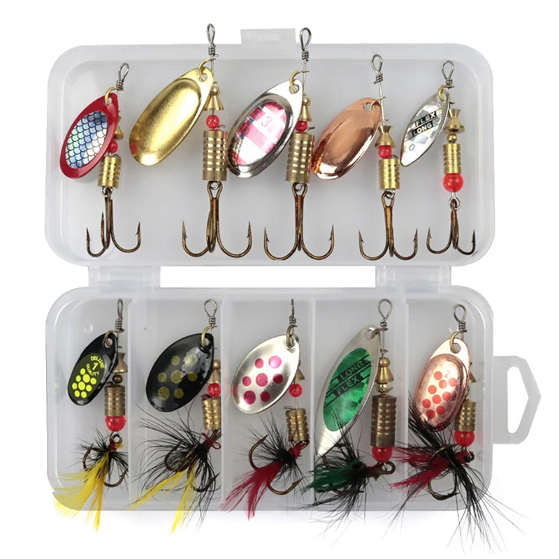 Cucchiaio di metallo Spinner Richiamo di pesca 10 pezzi Set Spoonbait Crankbaits Wobblers da pesca per luccio Kit all'uncinetto Esca artificiale