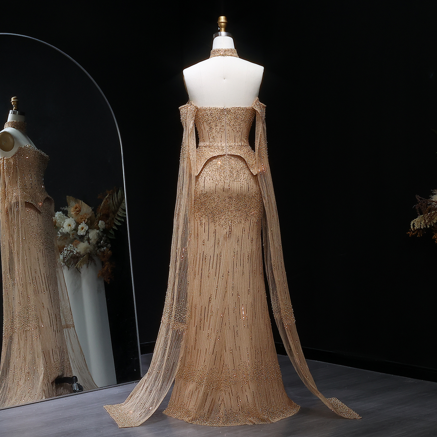 Sharon Said Luxury Grey Crystal Evening Dress with Cape Sleeves 2025 Elegant Off-Shoulder Weddin Party Gown SS558 Customized