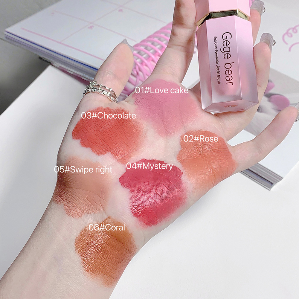 Gege Bear Liquid Blush Cream 6 สี Smooth Velvet Matte Pink Blusher Natural Easy To Smudge