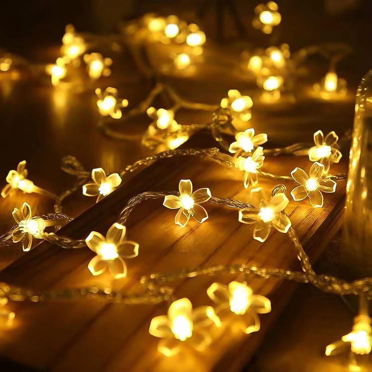 Guirnaldas de luces de flores con pilas, guirnalda de luces LED impermeables de 10/20/30/40 luces de flor de cerezo para decoración de boda, 1 ud.