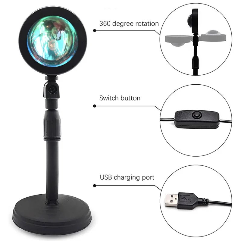 16 색상 RGB 사진 일몰 램프 LED USB 프로젝터 야간 조명 원격 네온 침실 홈 커피 숍 벽 장식