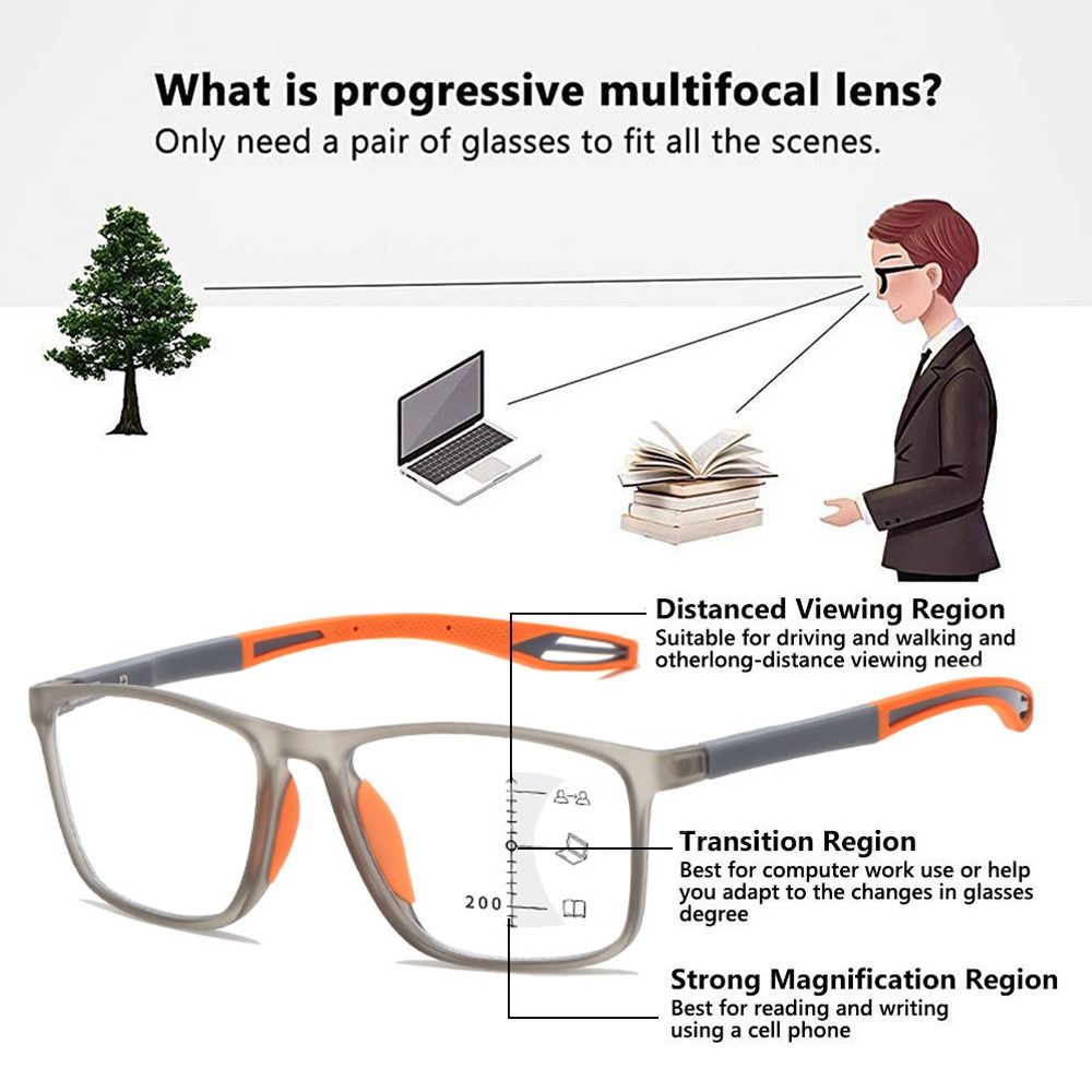 Gafas de lectura progresivas multifocales para hombres y mujeres, montura TR90, gafas deportivas antiluz azul, presbicia Bifocal ultraligera
