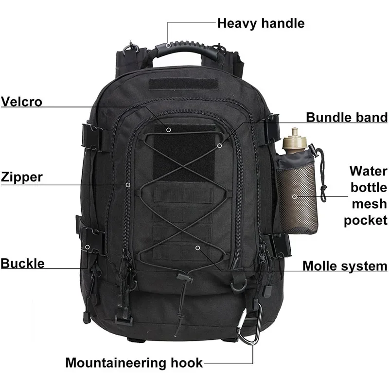 Taktischer Rucksack für Herren, 60 l, Molle-Angriffsrucksack, robust, wasserdicht, großes Fassungsvermögen, Bug-Out-Tasche für Wandern, Camping, Jagd