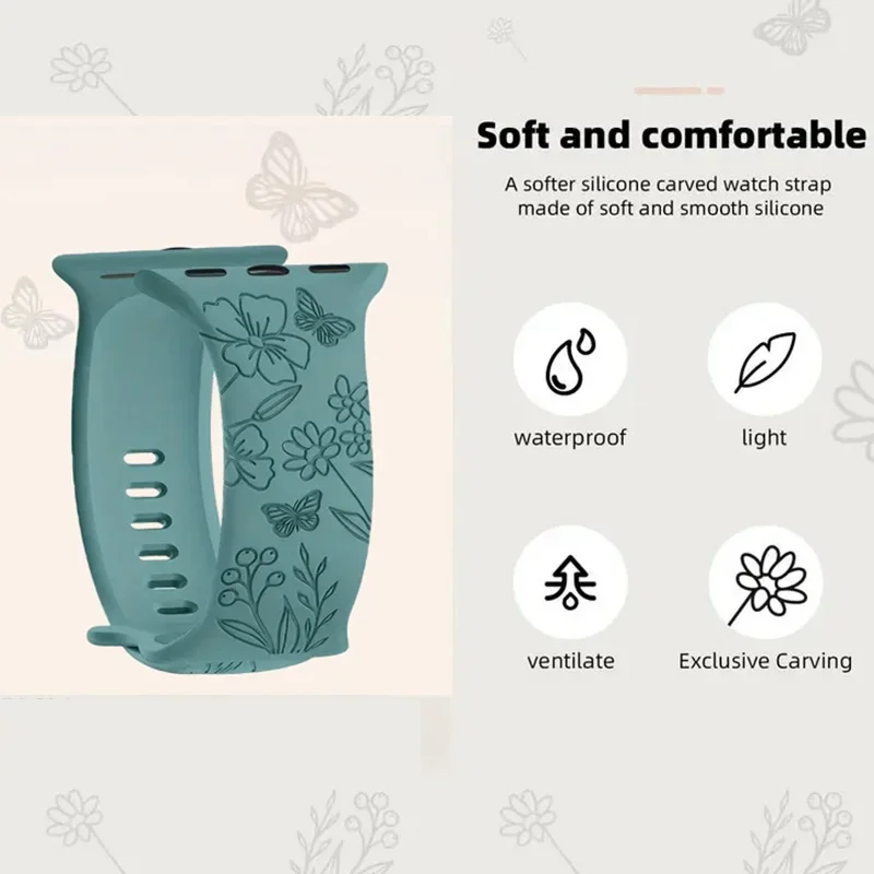 Correa de silicona con patrón grabado en caliente para Apple Watch 42mm 46mm 38mm 40mm 41mm correa deportiva para Iwatch Series 10 9 8 Ultra 7 6