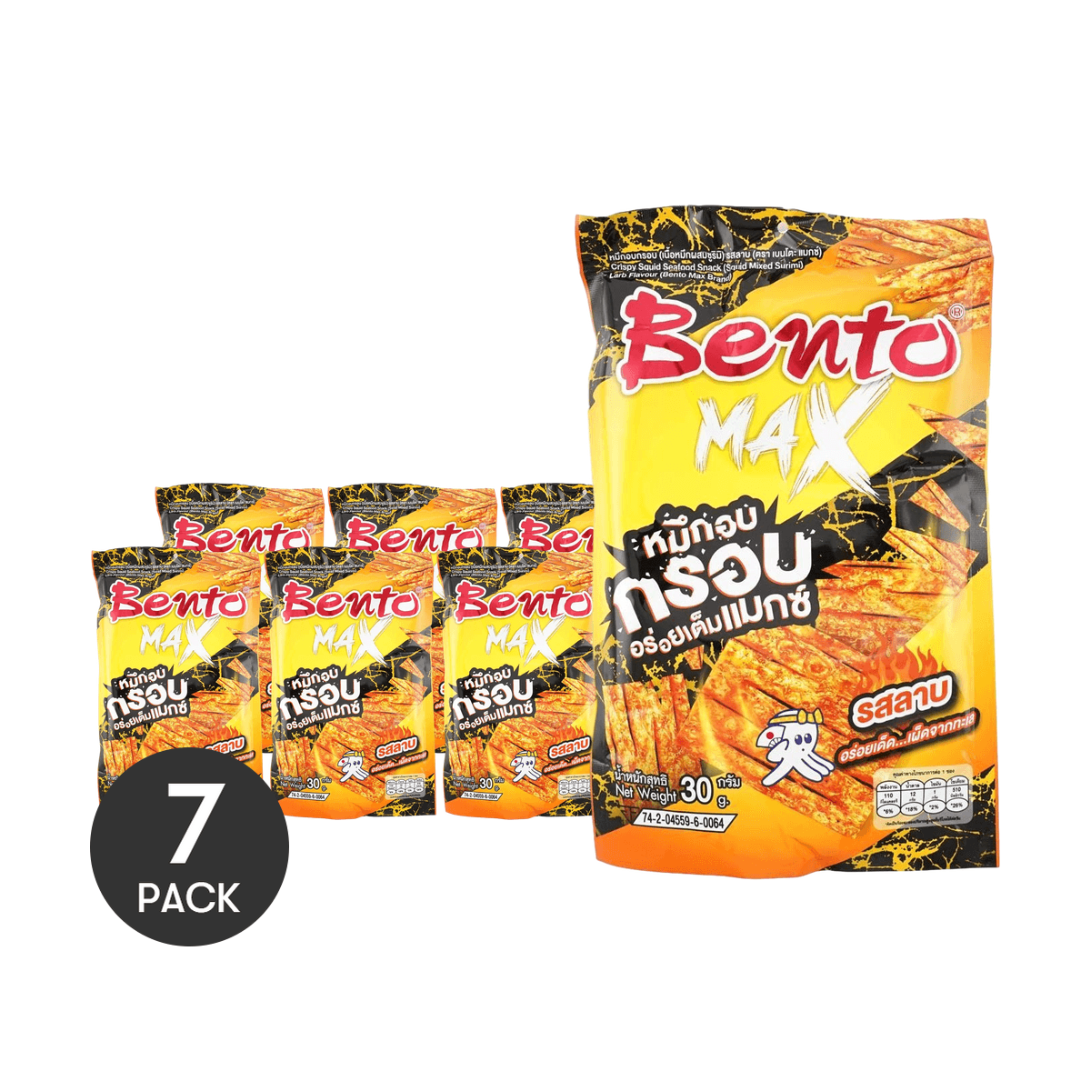 [7Packs] BENTO Max Crispy Squid Seafood Snack, Larb Flavor, 1.06 oz*7Packs