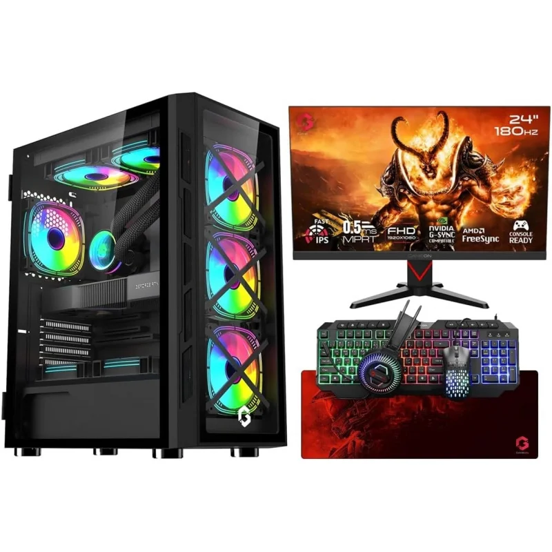 PC de escritorio para juegos, caja Trident para PC, i5-14400F, 16 GB de RAM DDR4, SSD NVMe de 1 TB, NVIDIA GTX 3050 6 GB, placa base H610M, fuente de alimentación de 650 W, 2