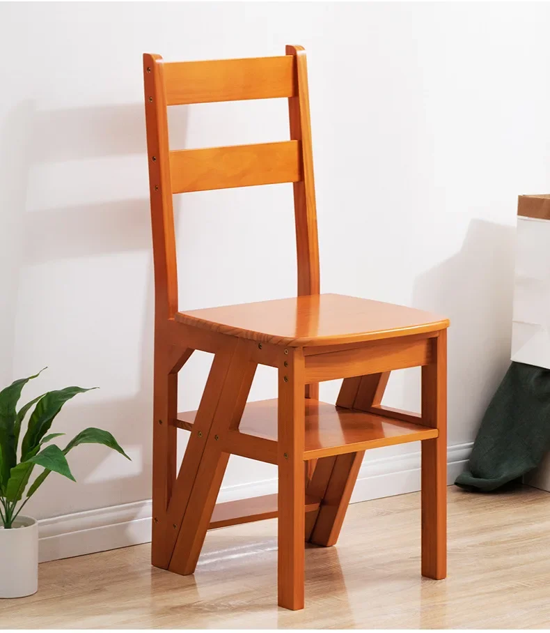 Sedia con scaletta in legno massello Sedia con scaletta per uso domestico Sgabello con scaletta pieghevole a doppio uso Scala a pedale per arrampicata interna multifunzione