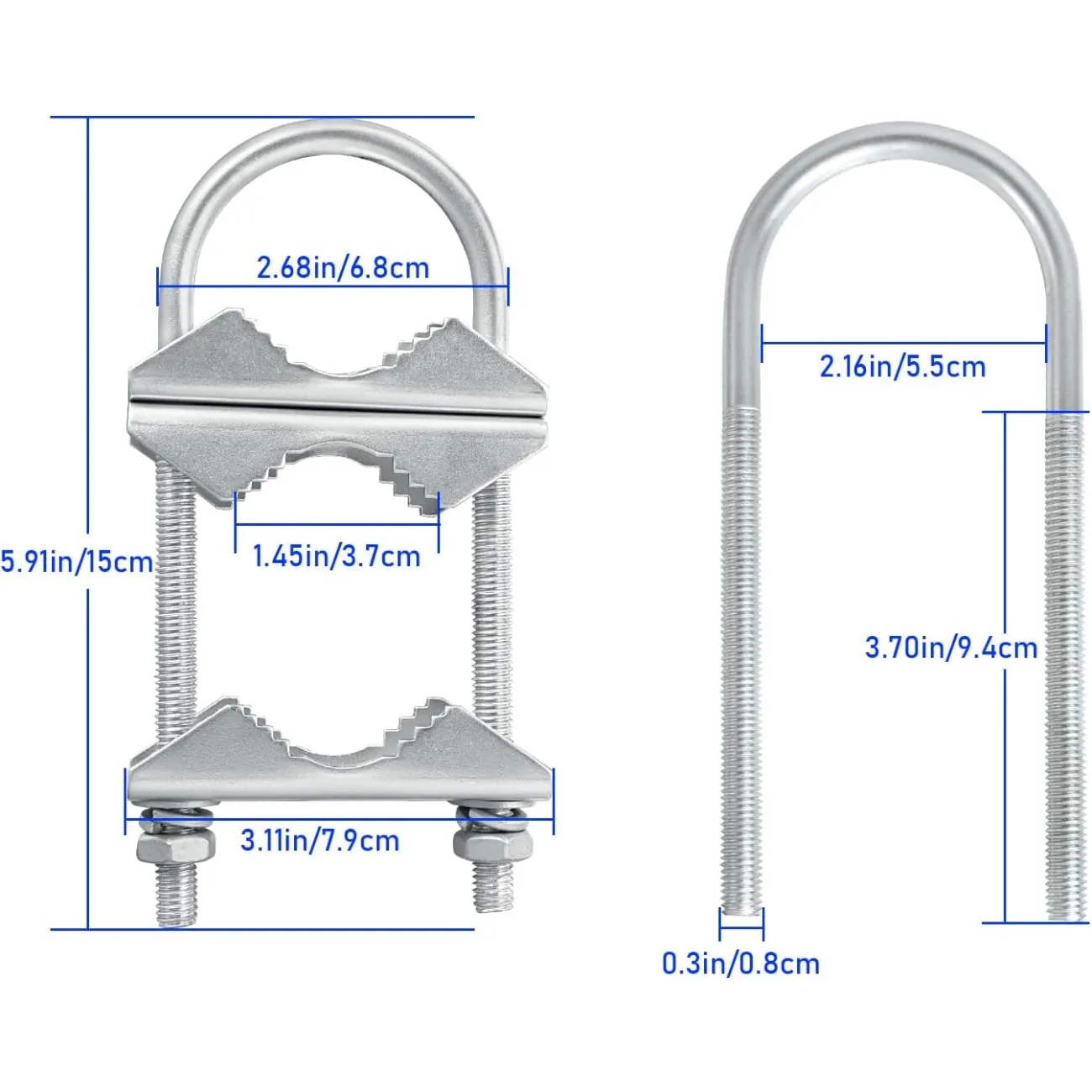 Doppelantennen-Mastklemme, V-Backenblock mit U-Schrauben, robustes Mast-zu-Mast-Montagehalterungsset für Außenantenne, 2 Sets