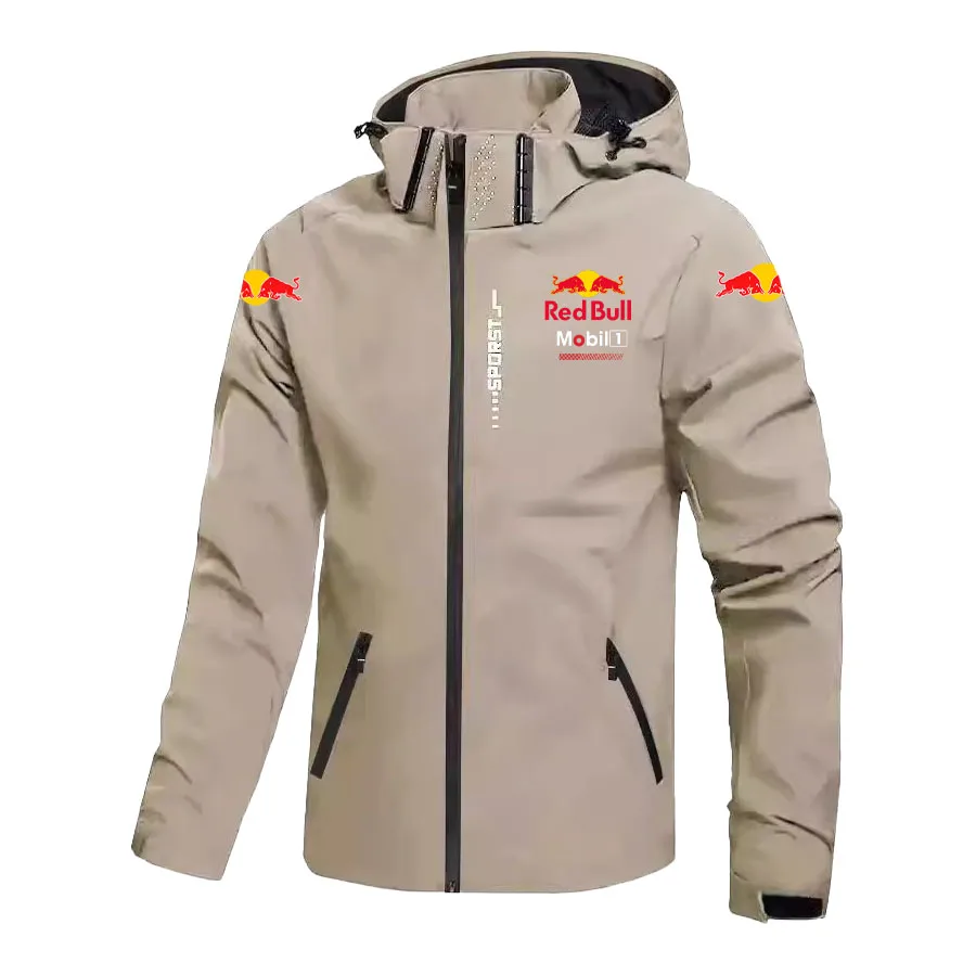 Nova jaqueta corta-vento masculina à prova d'água com capuz, tamanho grande, solta, logotipo redbull, jaqueta de motocicleta, à prova de vento, roupa esportiva de corrida