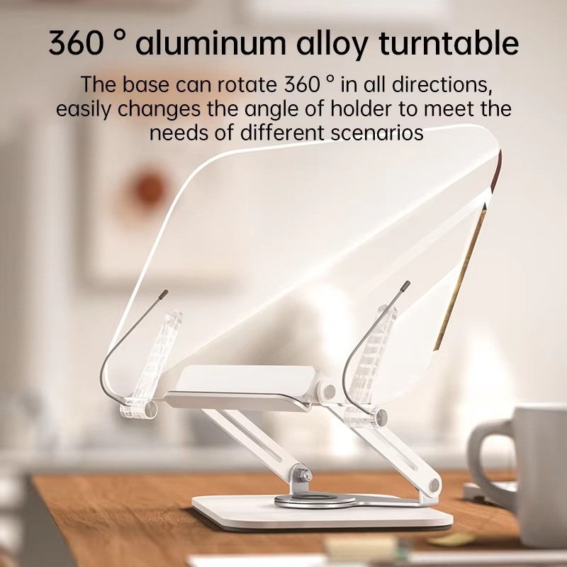 สินค้าใหม่โลหะอลูมิเนียมใสอะคริลิคอ่านหนังสือ 360 หมุนปรับพับ Bookend
