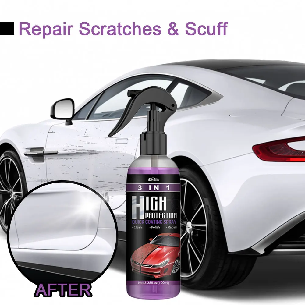 3 in 1 Coating mobil สเปรย์นาโนเคลือบเซรามิกป้องกันเร็วสูงเคลือบขี้ผึ้งพลาสติกรีเฟรชรวดเร็วซ่อมแซมรอยขีดข่วนได้ดี