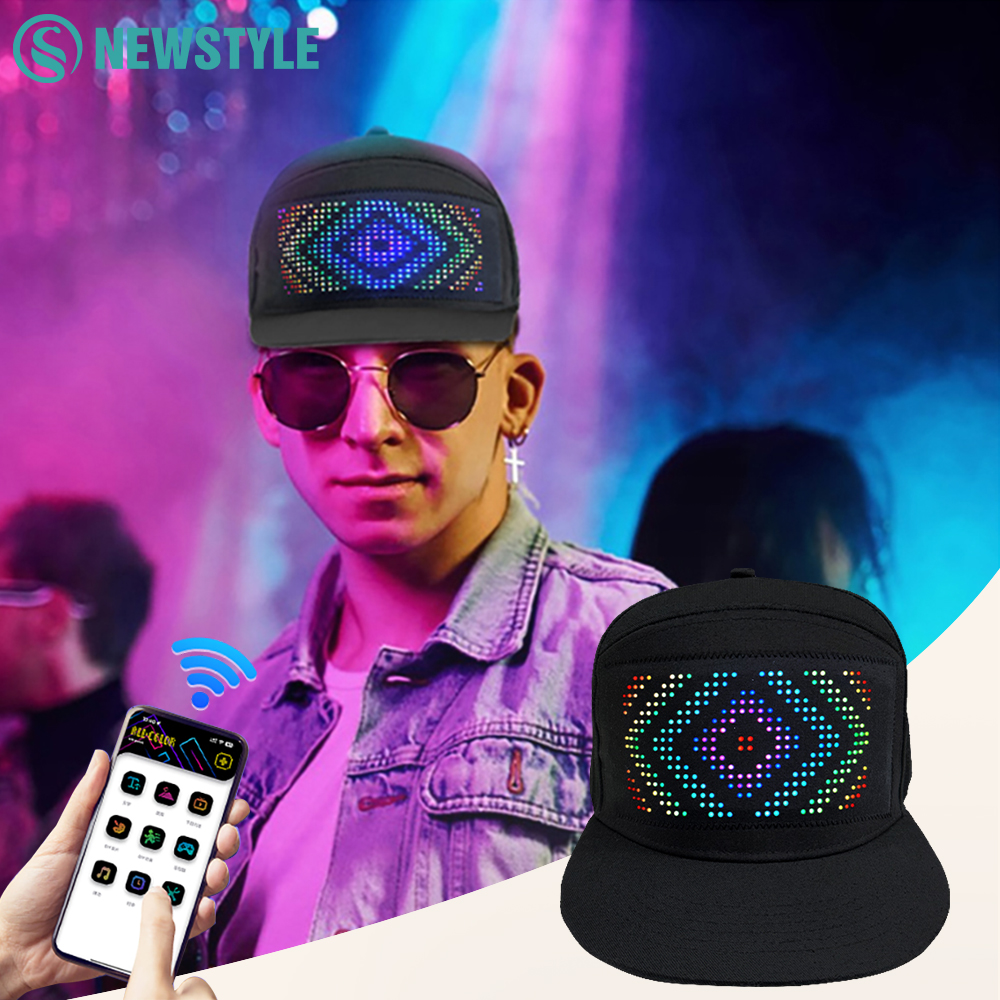 DIY LED Licht Display Bildschirm Smart Matrix Hut APP Gesteuert Display Zeichen Kappen Bluetooth Baseball Hut Hip Hop Party Coole Dekor