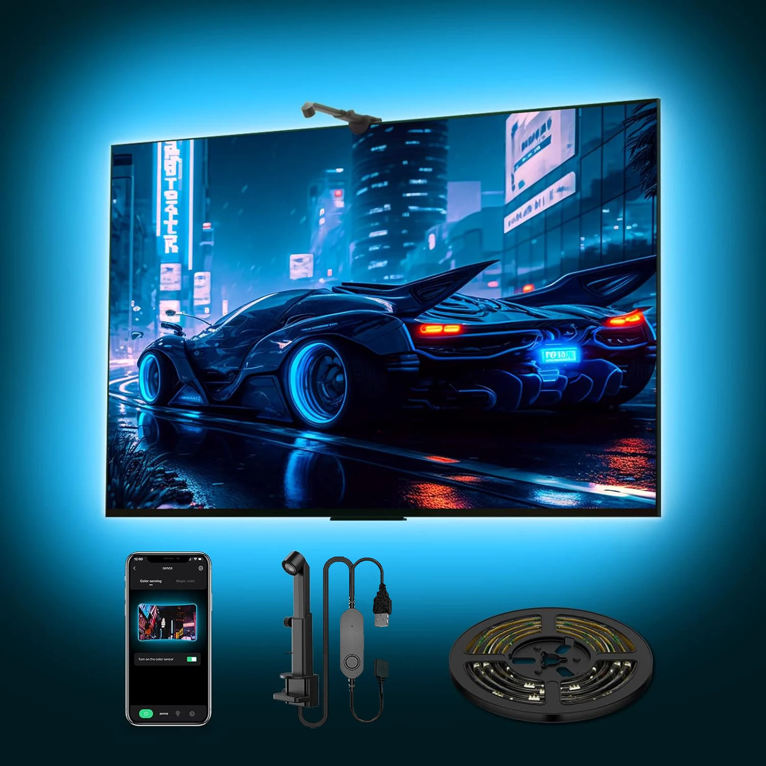 EISSLOLY Lichter, die mit TV-Licht ändern, Synchronisierung mit AR-Sensor, Kamera, Musik-Synchronisierung, App-Steuerung, RGB-Smart-LED-Lichtleiste