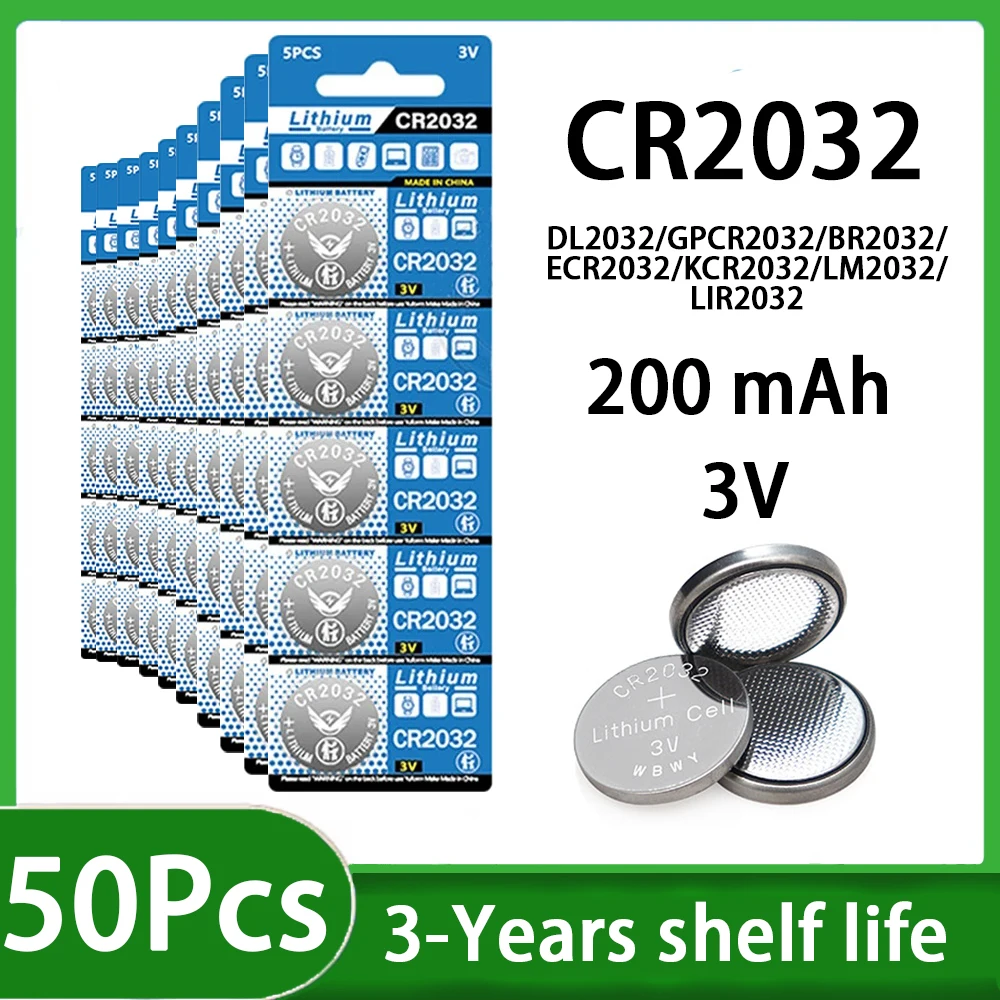 5-100PK CR2032 Cella a bottone CR 2032 DL2032 BR2032 KCR2032 Batteria per auto Telecomando Giocattolo Cella a bottone Elettronica