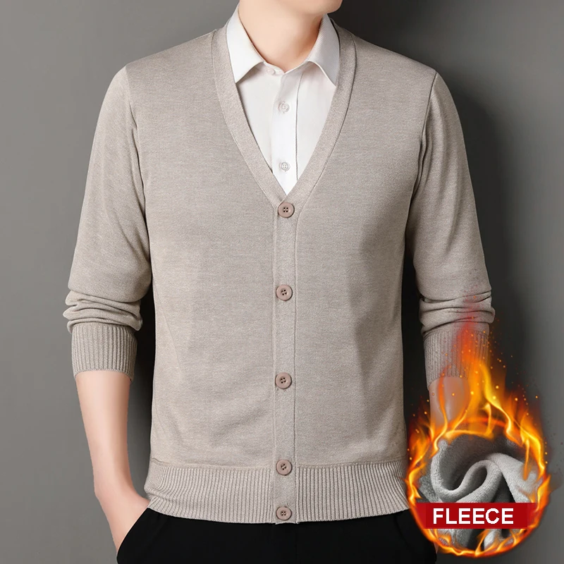 Herren Herbst Kleidung Fleece Strickjacke Jacke Gestrickte Pullover Outwear V-ausschnitt Mode Strickjacken Warme männer Top