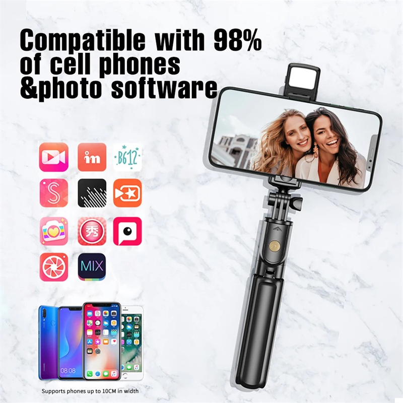Trípode inalámbrico con palo de Selfie, trípode extensible con control remoto Bluetooth ligero para iPhone, teléfono móvil, transmisión en vivo Tiktok