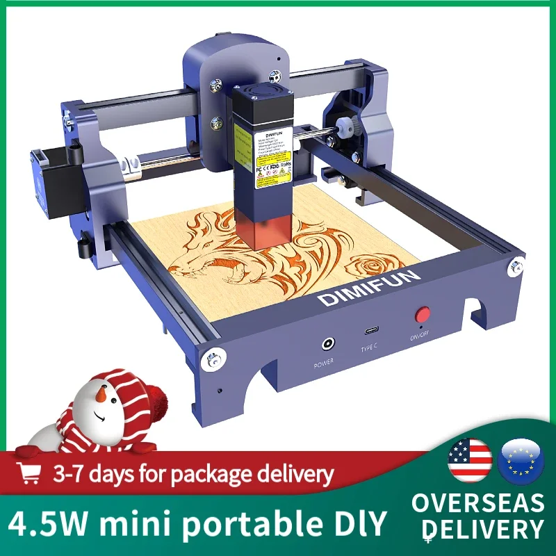Mini máquina de grabado láser portátil DIMIFUN D9 4,5 W, rentable, para el hogar, bricolaje, punto de compresión de precisión de 0,06mm