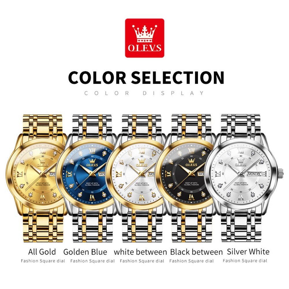 OLEVS-reloj de cuarzo para hombre, cronógrafo de lujo con diamantes dorados, resistente al agua, luminoso, de acero inoxidable, para negocios