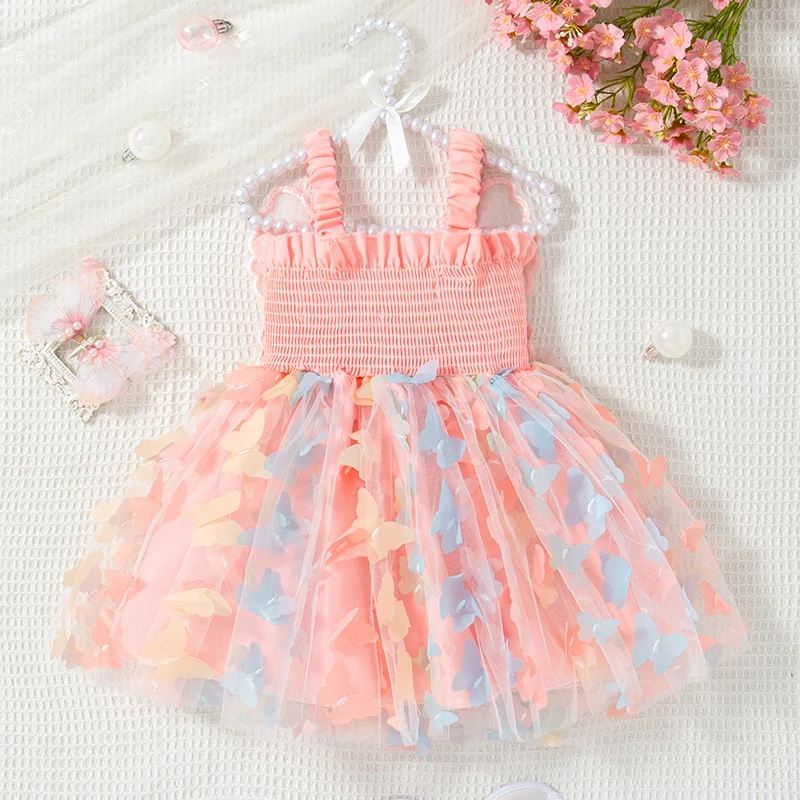 ชุดเด็กผู้หญิงฤดูร้อนปีกผีเสื้อ Halter Puffy เสื้อผ้าเด็กสาวน่ารักสบายๆชุดเด็กชุดเจ้าหญิง