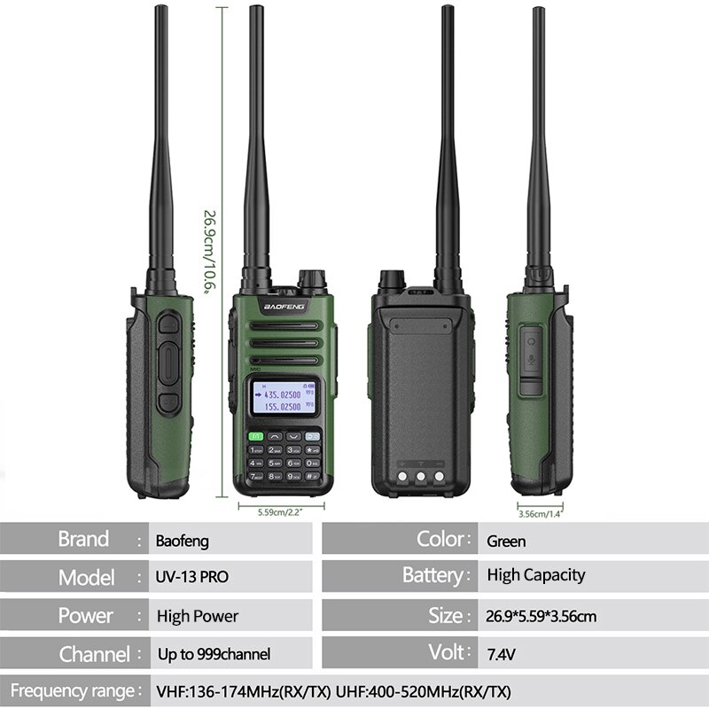 BaoFeng UV-13 PRO V1 V2 High Power Dual Band Walkie Talkie Type C Charger 16 KM Long Range UV13 Transceiver Ham Two Way Radio