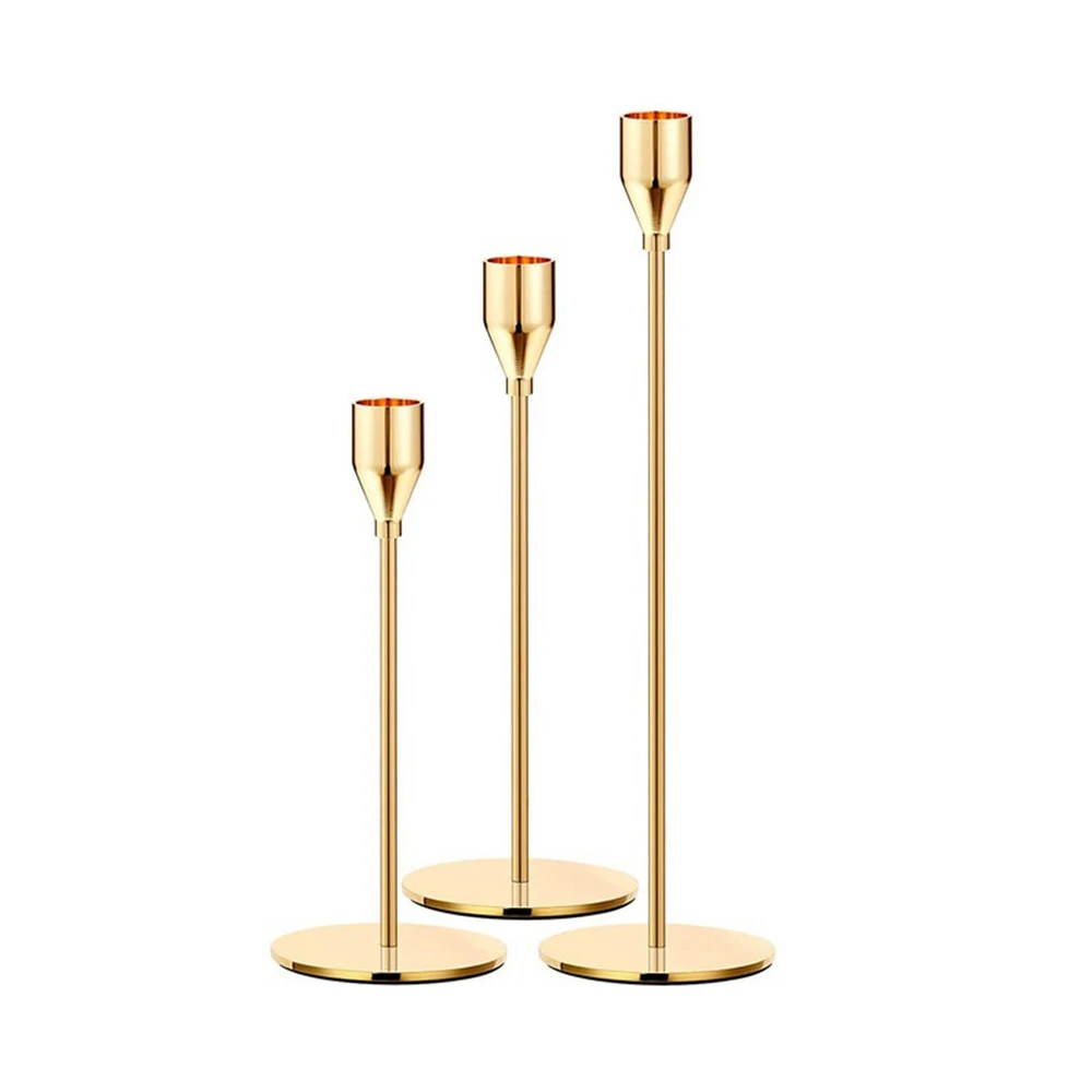 3 pçs/set estilo chinês castiçais de metal simples dourado decoração casamento barra festa sala estar decoração casa castiçal