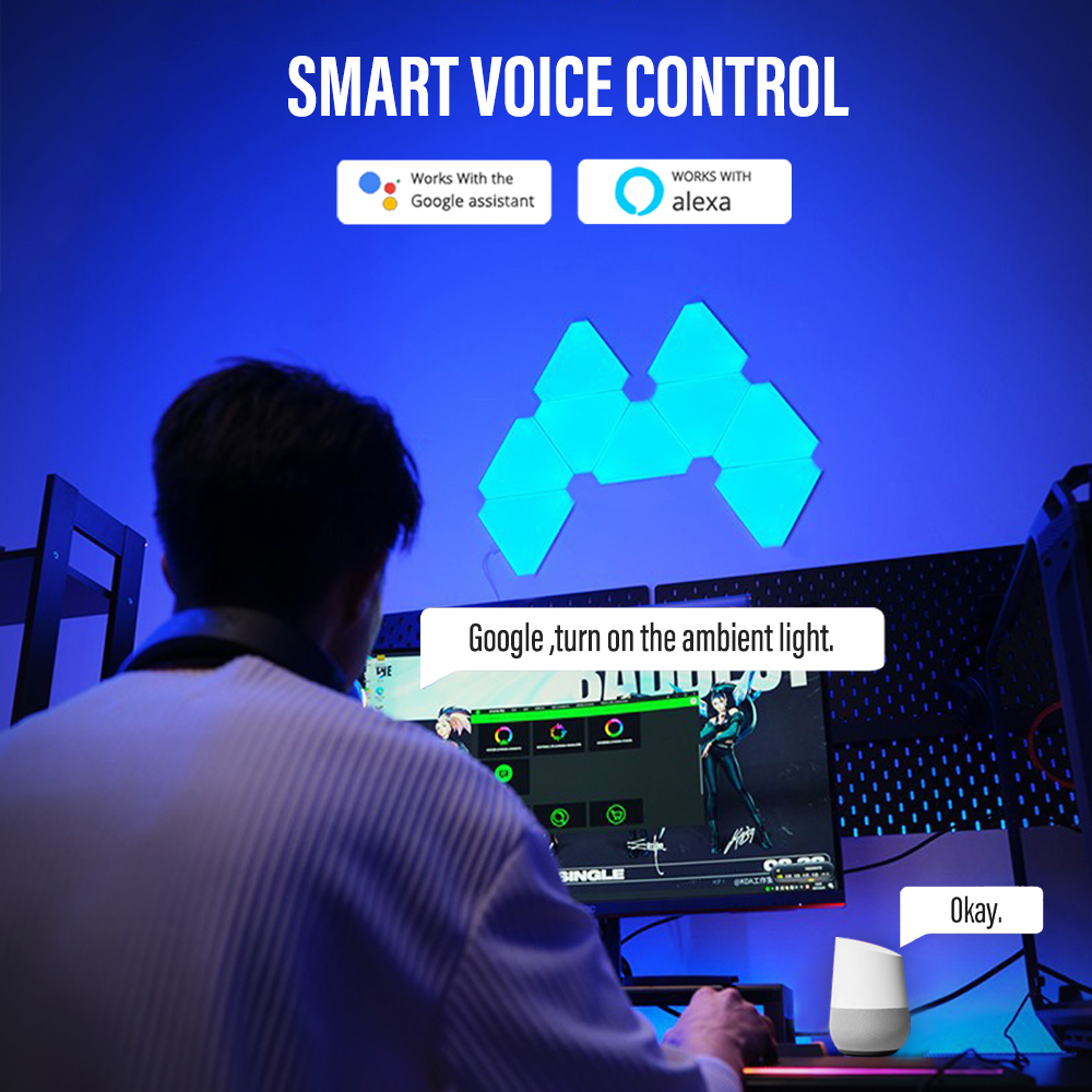 LED 스마트 WIFI 삼각형 벽 조명 RGB 실내 분위기 조명 APP 음악 동기화 게임 룸 TV 침실 장식