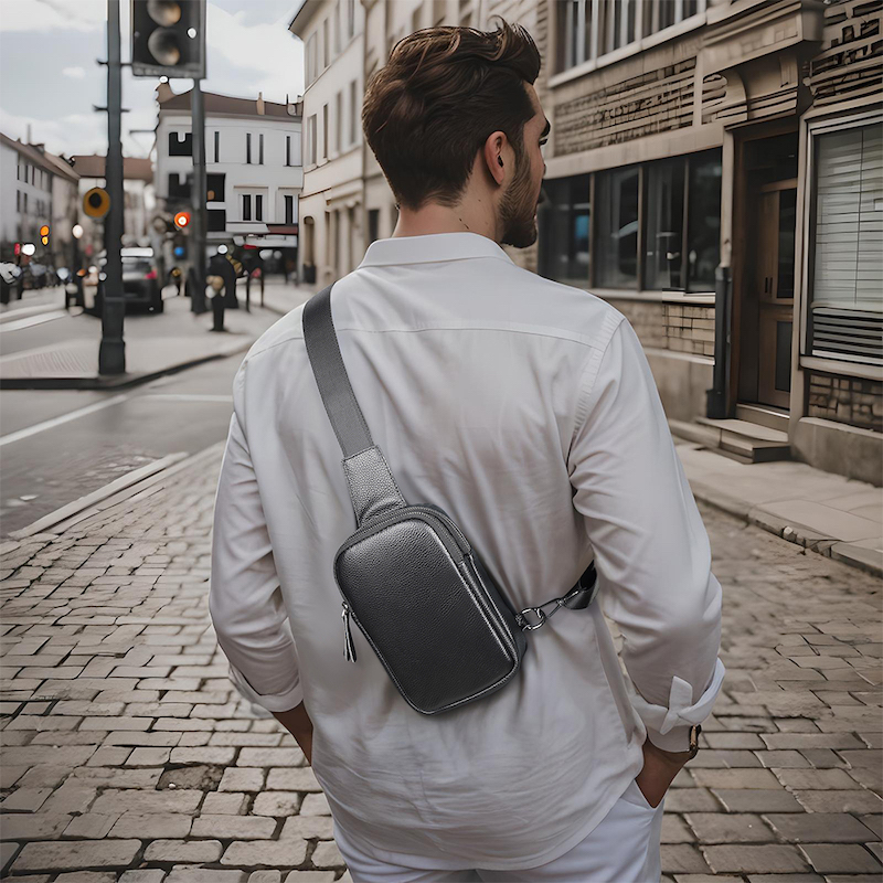 Genuine Leather Men's Chest Bag Anti Theft Delicate Crossbody Pack for Trip Sports Motorbike Casual Party Office