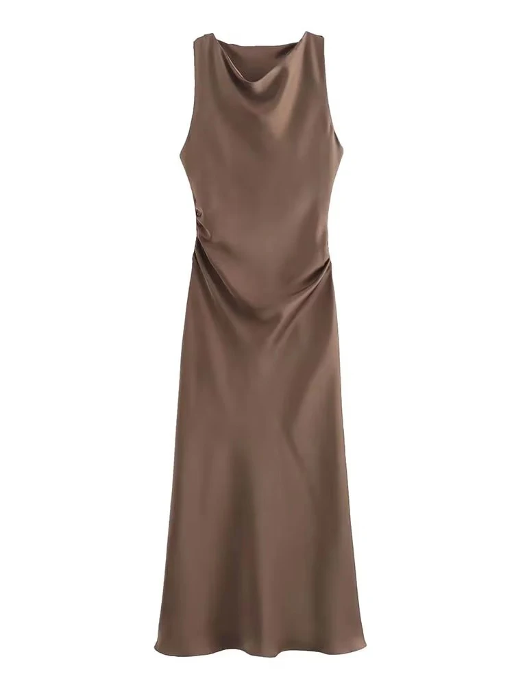 Satin Lange Kleider für Frauen 2024, Sommer Slip Midi Kleid Frau Sexy Abend Party Kleid Ärmellose Weibliche Elegante Kleider
