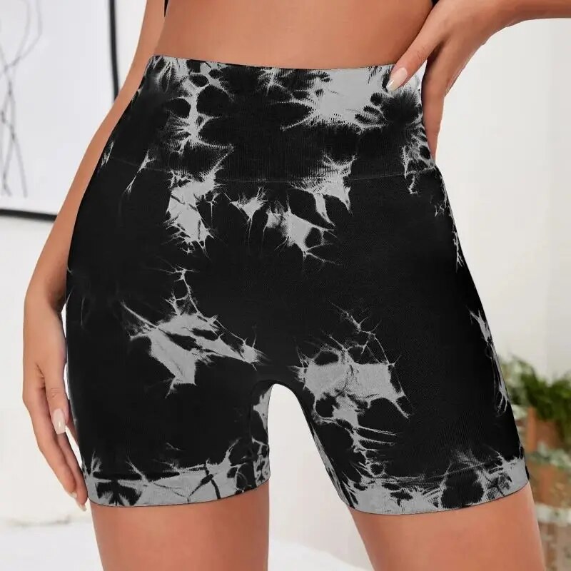 Pantalones cortos ajustados deportivos para Yoga, estilo teñido anudado sin costuras, cintura alta, secado rápido, Fitness, triple, melocotón, elevación de cadera