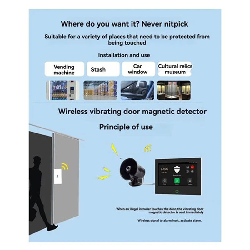 -A96Z 5Pcs 433Mhz Wireless Vibration Glass Break Detector, Adjustable Sensitivity, Compatible With Alarm Systems