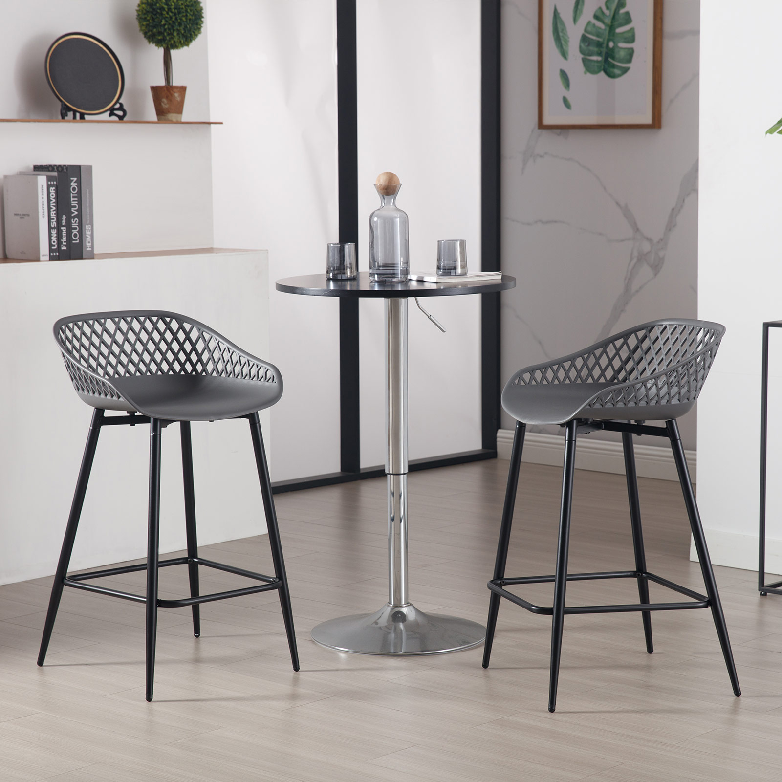 2PCS/CET Plastic Bar Stools Counter Stool with Hollow Backrest  Footrest  High Kitchen Stool for Dining Room  Bar Outdoor Patio