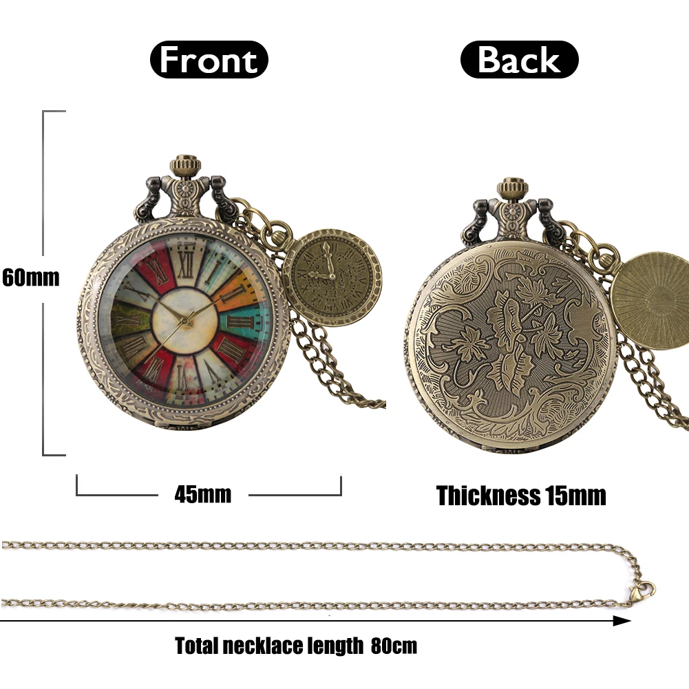 Antike Bronze Doppel Display Taschenuhr Quarz Shell Zifferblatt Fob Uhr Ohne Abdeckung Anhänger Kette Uhr Halskette Souvenir Geschenk