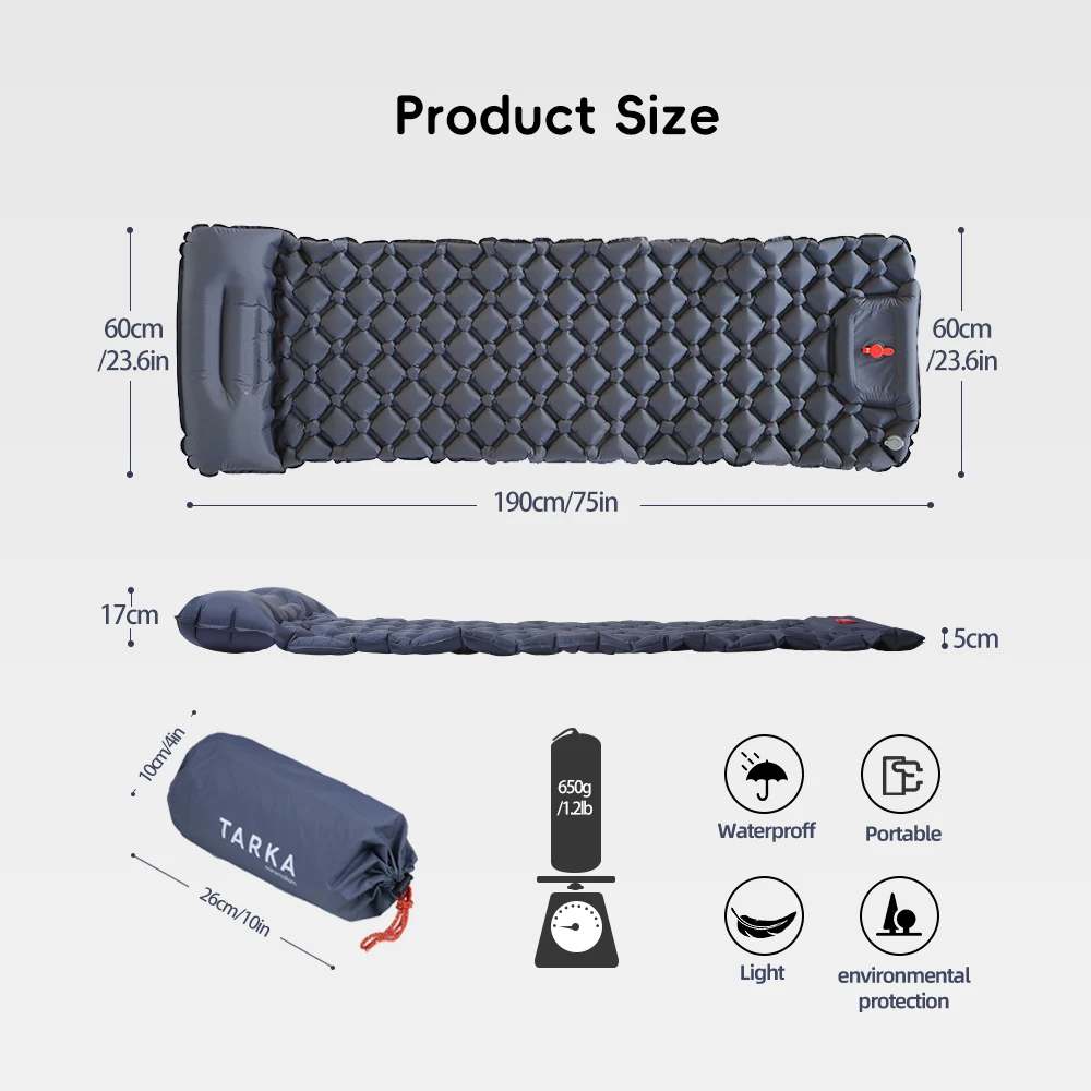 TARKA-alfombrillas inflables para acampar, colchón de aire con almohada, colchoneta para dormir turística al aire libre, colchón autoinflable para senderismo y escalada