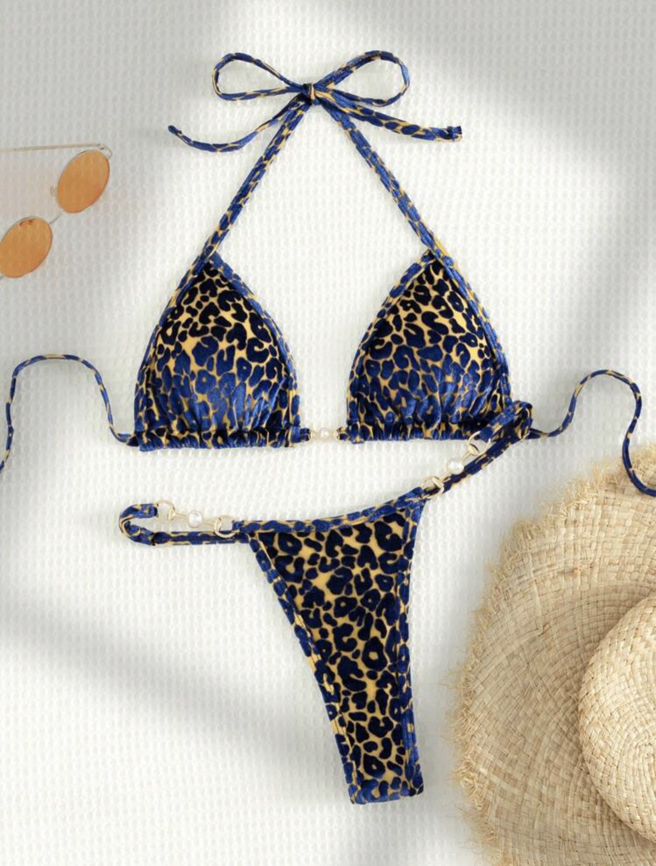 2024 verão brasileiro feminino leopardo pérola maiô beachwear tanga duas peças conjunto tecido especial halter pescoço banho biquíni