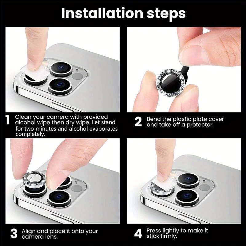 Diamond Metal Glass Camera Lens Protector for IPhone 15 Pro/15 Pro Max IPhone Camera Protector 3PCS/Set Lens Protection Glass