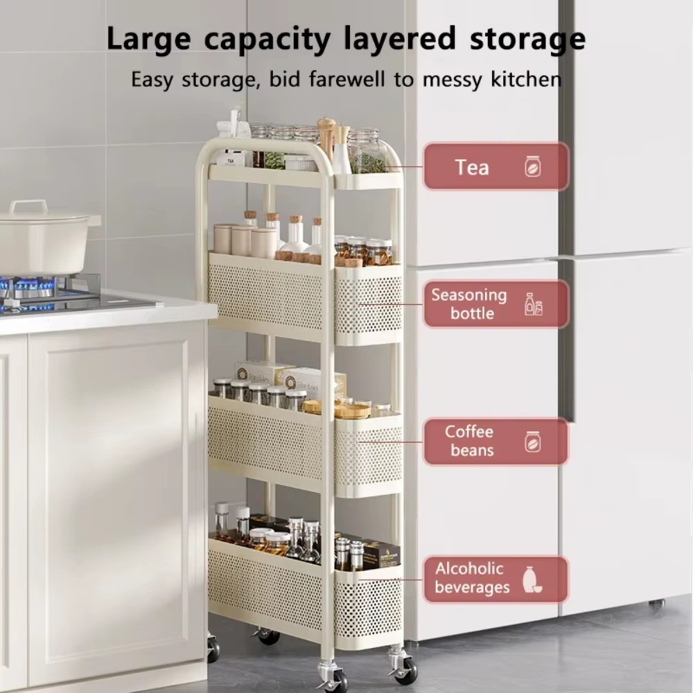 Kitchen Multi-Functional Storage Trolley Vegetable Basket Bathroom Moistureproof Mobile Cart Practical Living Room Snack Shelves