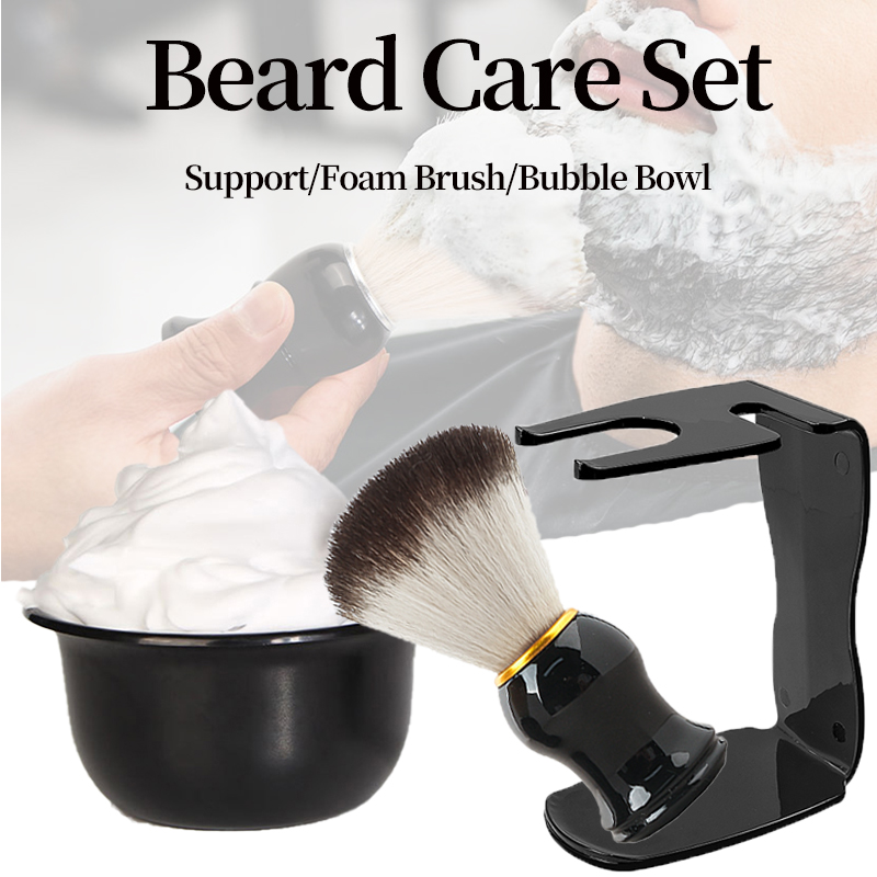 Professionale Uomo 3in1 Set di pennelli da barba Barba Styling Spazzola per pulizia con supporto Schiuma Sapone Ciotola Toelettatura Baffi Strumenti per la cura